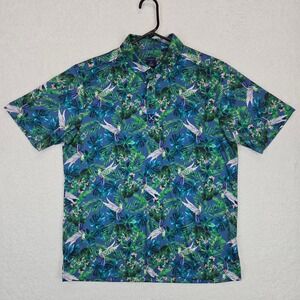 CON.STRUCT Mens Large Performance Golf Polo Shirt Blue Hummingbird Floral Cactus